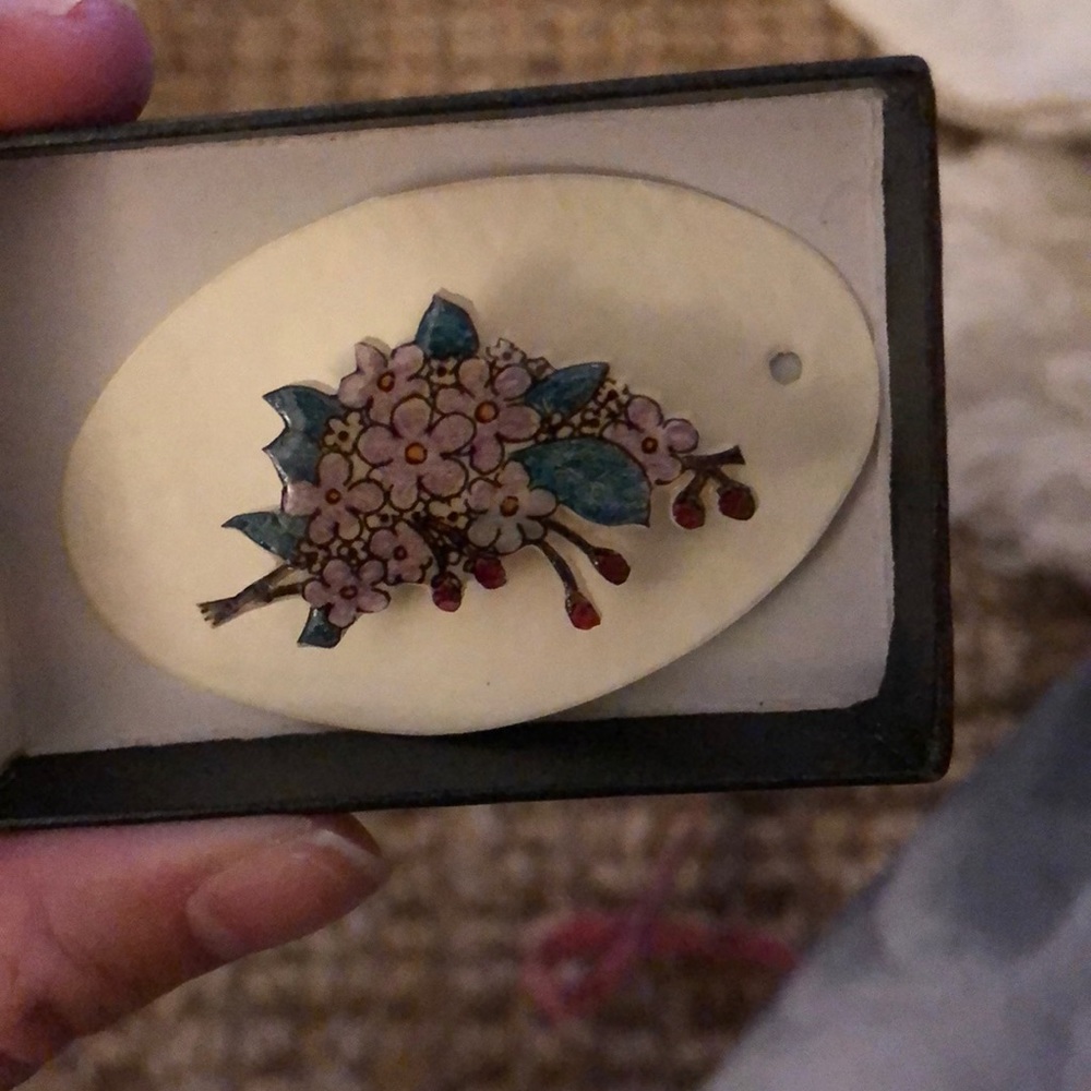 Hand drawn floral vintage pin